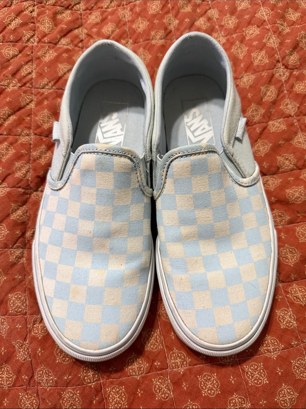Vans Women’s Slip-On Checkerboard Sneakers - Light Blue & White